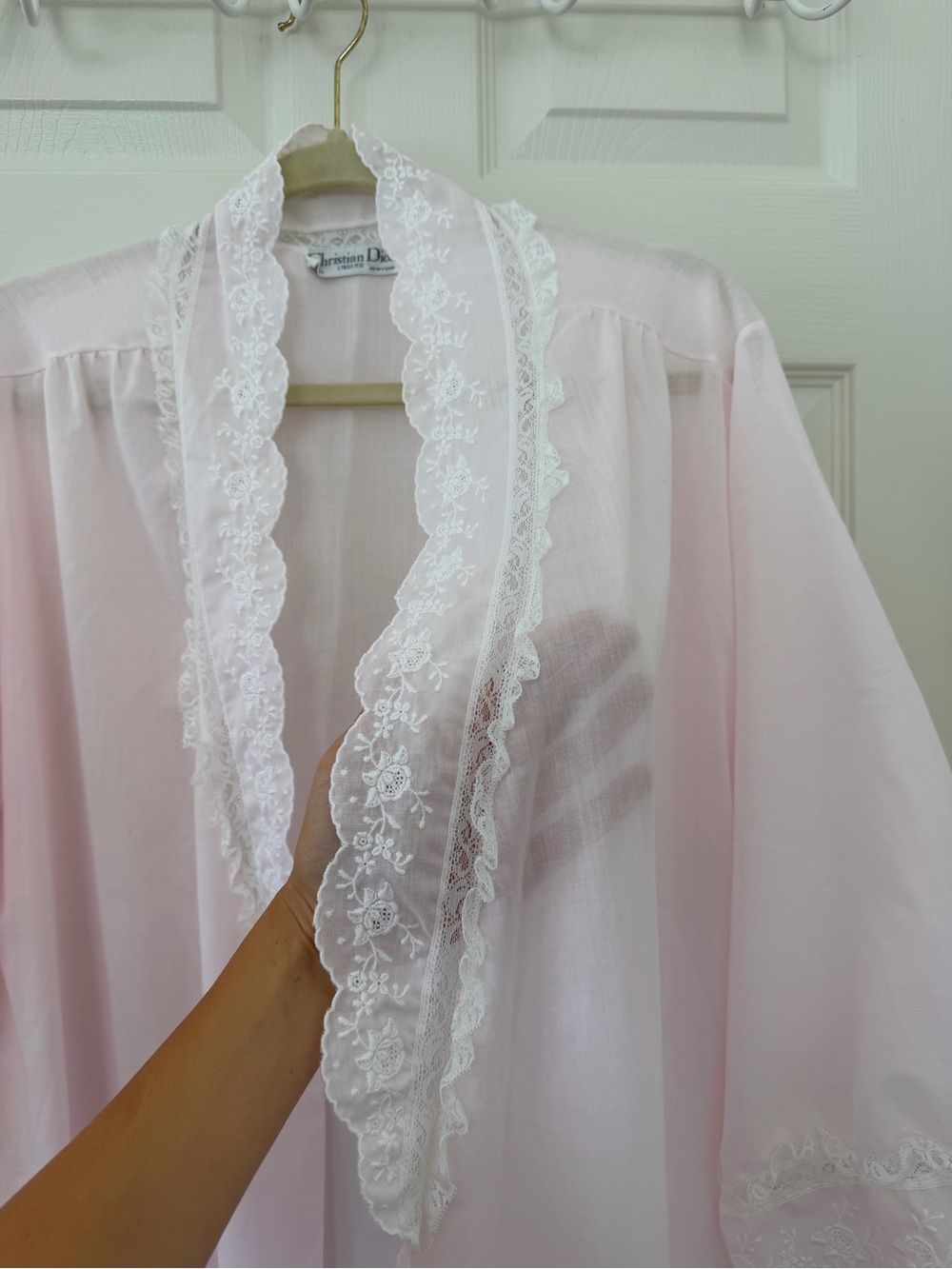 Vintage Christian Dior Lingerie Sheer Pink Lace Peignoir Robe - one size - Picture 2 of 11